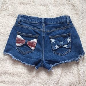 High-Waisted Distressed American Flag Shorts